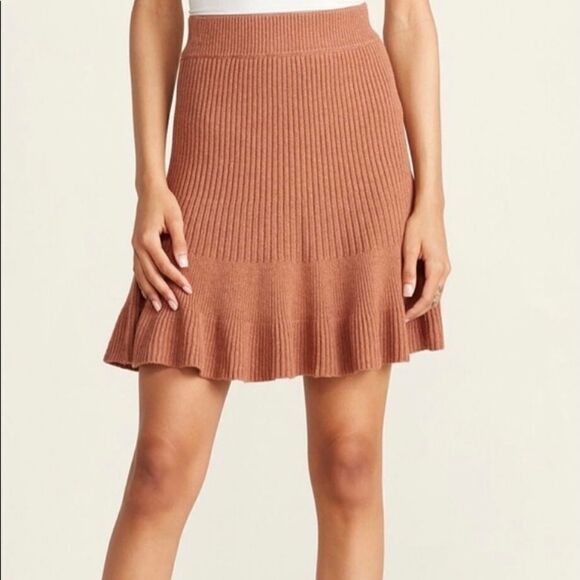 Nwt-Free People Solid Gold Ribbed Mini Skirt - Picture 2 of 10